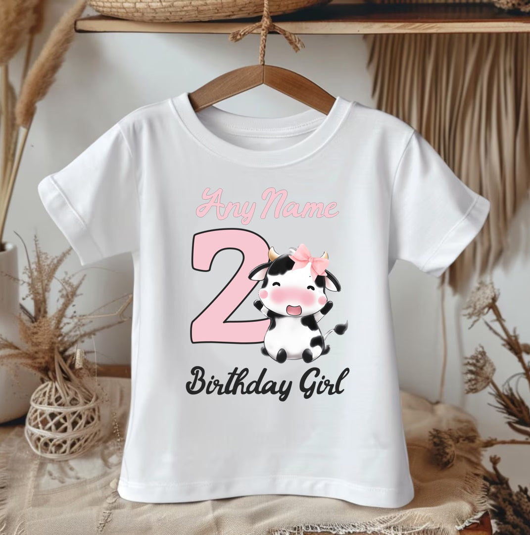 Cute Cow Pink Birthday Personalized White Onesie or T Shirt - All Sizes