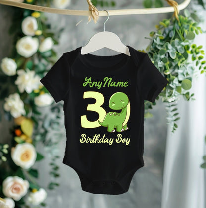 Cute Dinosaur Green Birthday Personalized Black Onesie or T Shirt - All Sizes