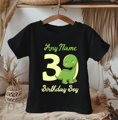 Cute Dinosaur Green Birthday Personalized Black Onesie or T Shirt - All Sizes