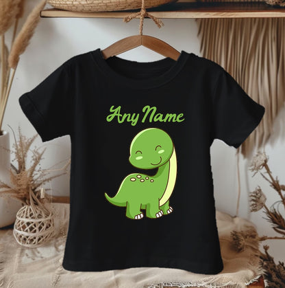 Cute Dinosaur Green Personalized Name Black Onesie or T Shirt - All Sizes