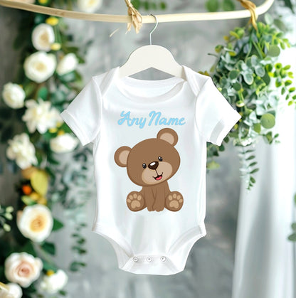 Cute Teddy Bear Blue Personalized Name White Onesie or T Shirt - All Sizes