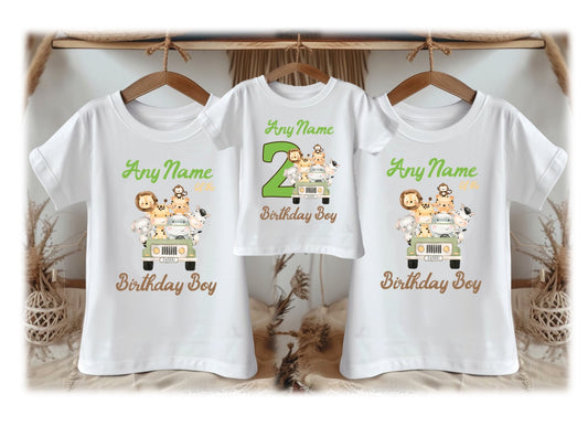 Safari Animals Wild One Green Birthday Personalized Family White T Shirt 3 Pack - All Sizes