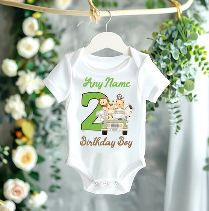 Safari Animals Wild One Green Birthday Personalized White Onesie or T Shirt - All Sizes