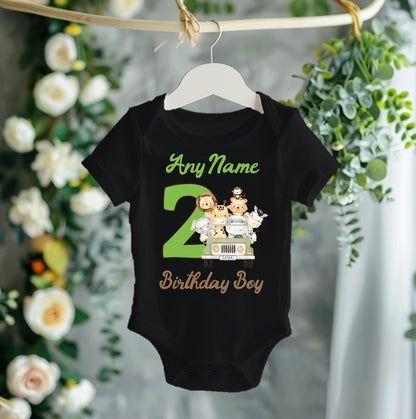 Safari Animals Wild One Green Birthday Personalized Black Onesie or T Shirt - All Sizes