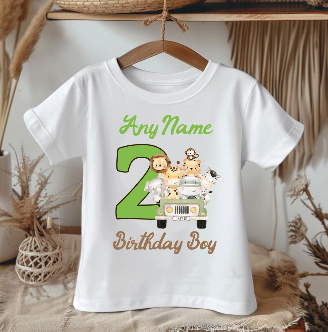 Safari Animals Wild One Green Birthday Personalized White Onesie or T Shirt - All Sizes