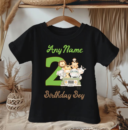 Safari Animals Wild One Green Birthday Personalized Black Onesie or T Shirt - All Sizes