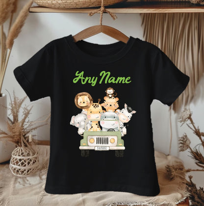 Safari Animals Wild One Green Personalized Name Black Onesie or T Shirt - All Sizes