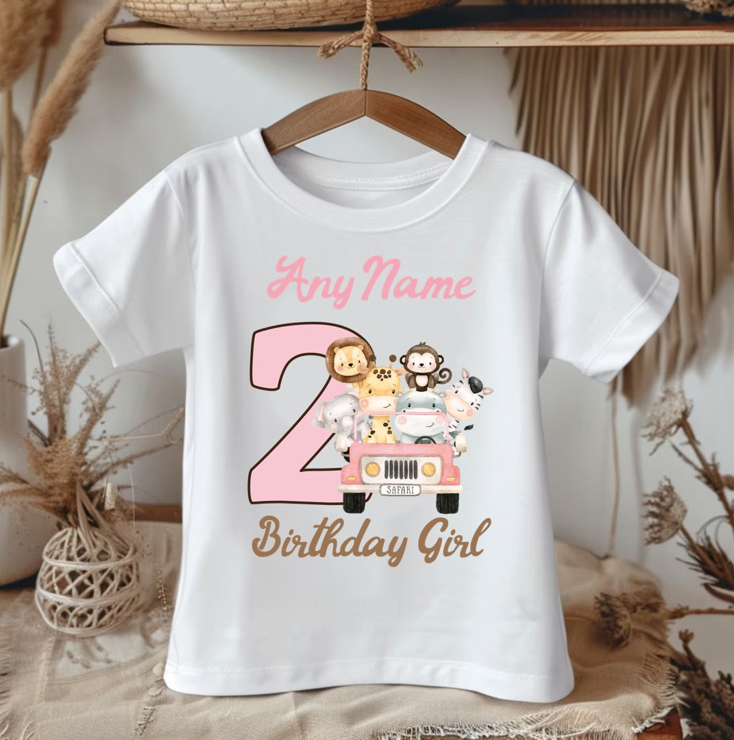 Safari Animals Wild One Pink Birthday Personalized White Onesie or T Shirt - All Sizes