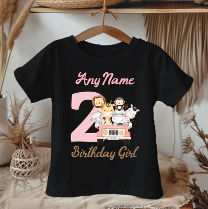 Safari Animals Wild One Pink Birthday Personalized Black Onesie or T Shirt - All Sizes